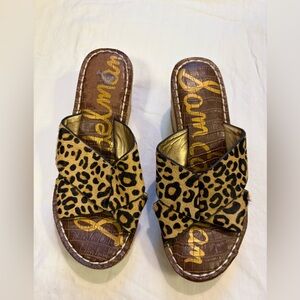 Sam Edelman animal print leather calf hair platform wedge sandal size 6